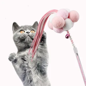 Katė žaislas stick plunksnų pompom kutas Interaktyvių žaidimų, juokinga katė polių jaunų kačių žaislų fėja funny cat stick Katė Prekes