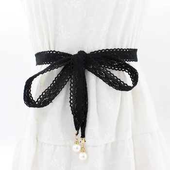 Universalus nėrinių audinio ornamentu pearl juosmens grandinės suknelė moterims, turinčioms plonas juosmens mazgas juosmens virvė