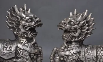 Vestuvių dekoravimas Kinija Fengshui Sidabro Turto Dragon Kylin Kirin Kilin Qilin Vienaragis Žvėris Statula