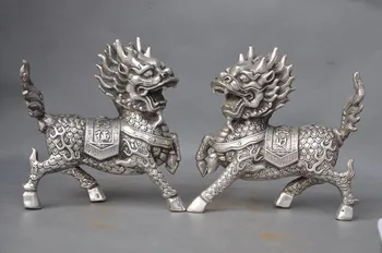 Vestuvių dekoravimas Kinija Fengshui Sidabro Turto Dragon Kylin Kirin Kilin Qilin Vienaragis Žvėris Statula
