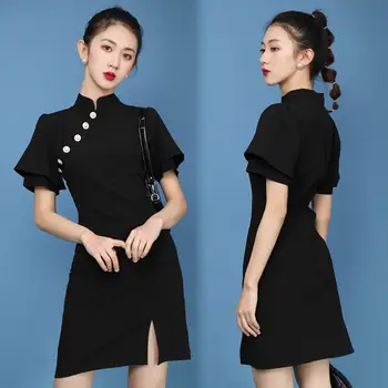 Vasaros suknelė juoda cheongsam suknelės stovėti blyksnius rankovės vestidos moteris suknelė ritininės suknelė moterims slim suknelės moterims 2020 naujas