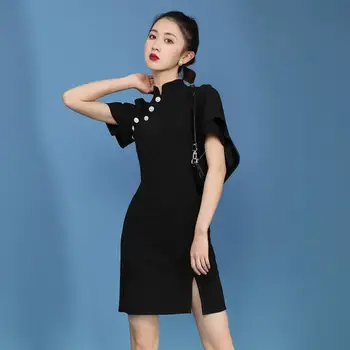 Vasaros suknelė juoda cheongsam suknelės stovėti blyksnius rankovės vestidos moteris suknelė ritininės suknelė moterims slim suknelės moterims 2020 naujas