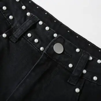Yedinas Black Jeans Femme Atsitiktinis Pearl Džinsai Moterims Aukšto Juosmens Ruožas Liesas Džinsinis Pieštuko Džinsai Moterims Slim Korėjos Mados