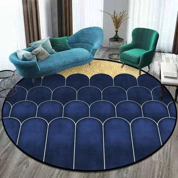 Modernus minimalistinis golden desert mėlyna kaktusas gyvenimo kambario, miegamasis, neslidžia apskrito kilimėlis kilimas