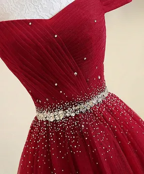 JaneVini 2019 Elegantiškas Ilgas Bordo Prom Dresses Linijos Off Peties Kristalų Zawalcowany Tiulio Oficialią Šalies Chalatai Skraiste Bal De Promo