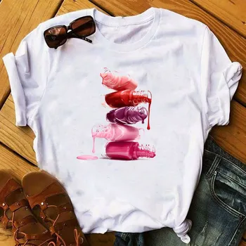 Moterys T Moterų Grafikos 3D nagu Dažų Spalvų Mados Mielas Išspausdintas Viršų Marškinėlius Moterų Marškinėliai, Moteriški Drabužiai, marškinėliai