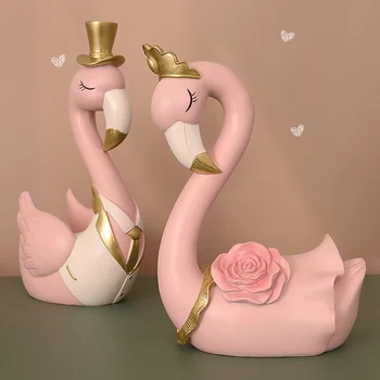 Kūrybos Dervos Pora Flamingo Statula Šiaurės Ornamentas, Gimtadienis, Vestuvės Amatų Valentino Dienos Dovana Darbastalio Apdaila