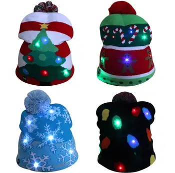 Lemputės mirksi megzti skrybėlę ir skara LED Kalėdų bobble skrybėlę vaikas suaugusiųjų Žiemą Šilta Kepuraitė skrybėlės santa pristato gyvulių užpildas SN