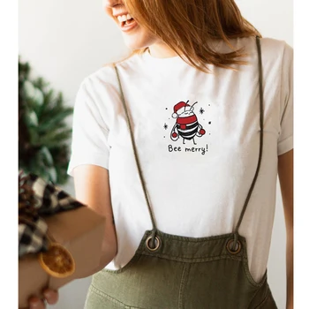 Spalvos Bičių Linksmų T-shirt Juokinga Moterų trumpomis Rankovėmis Kalėdų Dovanų Marškinėlius Camiseta Mielas Žiemos Atostogų Top Marškinėliai