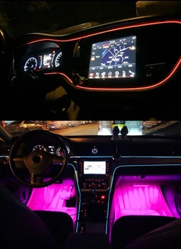 Automobilių Atmosfera Žibintai EL Neon Vielos Juostos Šviesos RGB Kelių Rūšių App Garso Valdymo Auto Interjero Dekoratyvinis Aplinkos Neoninės Lempos