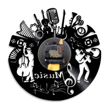 Muzikos Grupės Siluetas Muzikos Instrumentai, Sienų Dekoras Muzikantai Sieninis Laikrodis Džiazo Muzikos Grupės Derliaus Vinilo Įrašas Muzikos Sieninis Laikrodis
