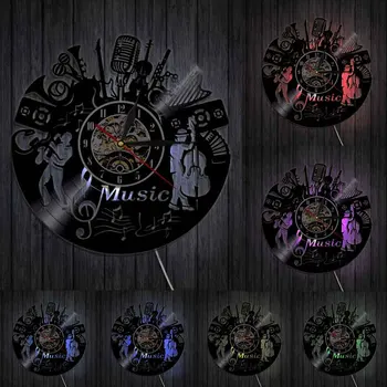 Muzikos Grupės Siluetas Muzikos Instrumentai, Sienų Dekoras Muzikantai Sieninis Laikrodis Džiazo Muzikos Grupės Derliaus Vinilo Įrašas Muzikos Sieninis Laikrodis