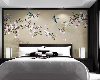 Beibehang Custom classic sienos popieriaus naujas Kinų stiliaus ranka-dažytos magnolija paukščių rašalo kraštovaizdžio bambuko TV foną 3d tapetai
