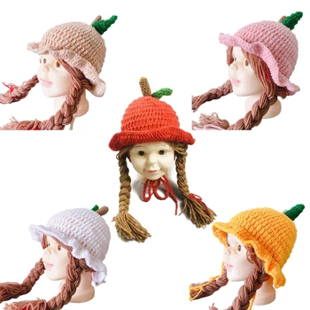 Kūdikių Žiemą Šilta Megzta kepurė Vaikams Mielas Perukas Didelis Nerijos Earflap Beanie Skrybėlių A2UB