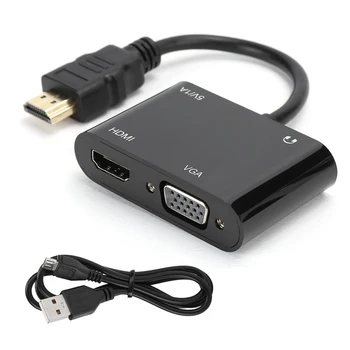 Full HD 1080P HDMI Video Adapteris HDMI Į HDMI VGA Konverteris Su Micro-USB Įkrovimo Kabelis, 3.5 mm Audio Kabelis Video Adapteris