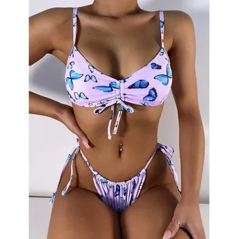 Aukštos Juosmens Bikini Vasaros Seksualus Push-up Pad maudymosi kostiumėlį 2021 Ponios Paplūdimio Maudymosi Kostiumą, Thong maudymosi Kostiumėliai, Drugelis Aukštos Sumažinti Paplūdimio