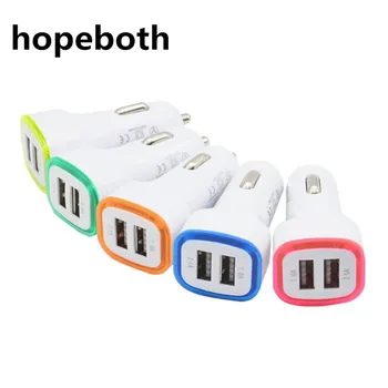 Hopeboth LED Šviesos dvigubas usb automobilinis įkroviklis 2ports Adapteris 5V 2.1+1A Iphone 4 5 6 ipad samsung htc blackberry