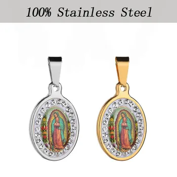 Nerūdijančio Plieno Mergelės Marijos Pakabukas Sidabro Spalvos ir Aukso Medalla Virgen Maria Žavesio Karoliai Religinių Medaliai Didmeninė 10vnt