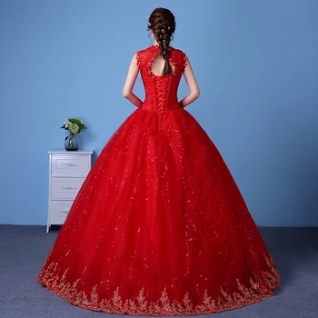 Pritaikoma Vestuvių Suknelė 2020 Karšto Pardavimo korėjos Stiliaus vestido de noiva Raudonos Nėrinių V-Kaklo Derliaus Vestuvinės Suknelės Nuolaida Suknelės M89