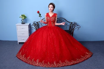 Pritaikoma Vestuvių Suknelė 2020 Karšto Pardavimo korėjos Stiliaus vestido de noiva Raudonos Nėrinių V-Kaklo Derliaus Vestuvinės Suknelės Nuolaida Suknelės M89