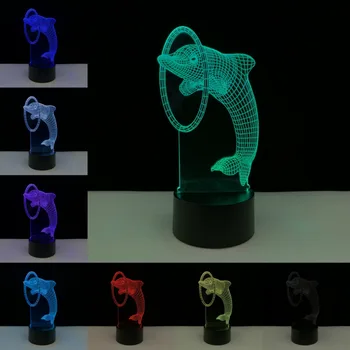 Gyvūnų Delfinų 3D Lempos RGB LED USB Nuotaika Iliuzija Naktį Šviesos Daugiaspalvis Luminaria Stalas Stalo Lempa Atostogų Vaikui Žaislas Chirstmas Dovana