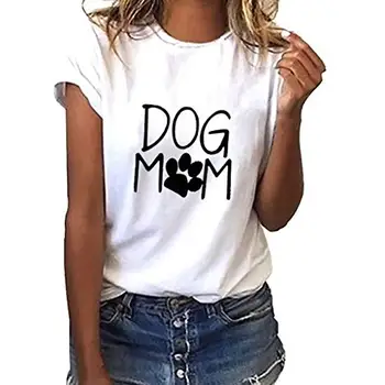 Moteriški Šuo Mama Laiškas Spausdinti Short-Sleeve T-Shirt Prarasti Atsitiktinis O-Kaklo Viršūnes
