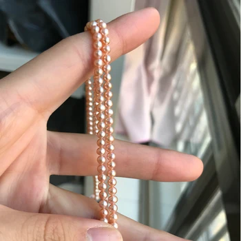 Gėlavandenių Perlų vėrinį Apvalios formos, kurių Dydis 3.5-4mm puikus blizgesį Papuošalai 