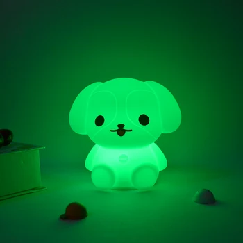 Šuo Naktį LED Šviesos Palieskite Jutiklį Nuotolinio Valdymo RGB šviesos srautą galima reguliuoti Laikmatį USB Įkrovimo Silikoninis Mažylis Lempa Vaikams, Kūdikių Dovanų