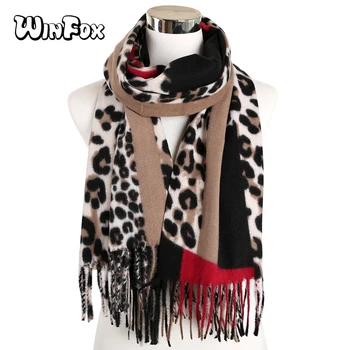 Winfox Leopardas Spausdinti Šalikas Žiemą Šiltas Kaklo Moterų Skara Įvyniojimas Puodelio Su Kašmyro Pashmina Šalikai Foulard Femme