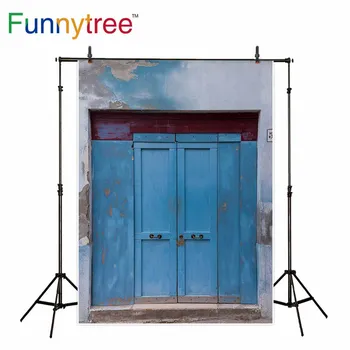 Funnytree Senų medinių užrakinta mėlyna durų šviesiai mėlyna siena su atšokusių dažų apdaila foto fotografijos fone