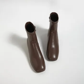 MLJUESE 2021 moterų batai Karvės odos žiemos trumpas pliušinis Aikštėje Kojų Užtrauktukas Mažai moterų kulniukai batai dydis 39