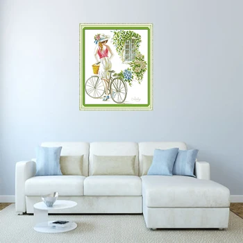 Lango Žaliųjų Augalų Gėlės Žydi Kryžiaus Siuvimo, Siuvinėjimo Biker Girl Šiuolaikinės Paprasta Rankomis Kryželiu Tapyba