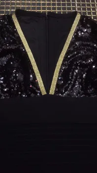 2018 Naujas juodojo aukso Blizgučiais Elegantiškas Moterų mados V-Kaklo, ilgomis rankovėmis Tvarstis Vestidos įžymybė Šalies tvarstis suknelės didmeninės