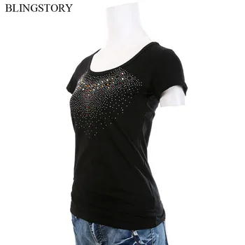 BLINGSTORY Trumpas Rankovės O-kaklo Vasaros Moterų Marškinėliai Medvilnės Plius Dydis Tee Diamond Granulių T-shirt Femme S-6XL