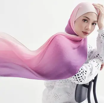 2020 Mados Musulmonų Moterys burbulas šifono Hijab Šalikas Vingiuoti Gradiento spalvos Skarelė Skara islamo apvyniokite galvą rait šalikai
