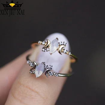 Moterų White Opal Mėnulio Akmens Žiedas Mados 925 Sidabro Vestuvių Papuošalai Žada Meilę, Sužadėtuvių Žiedai Moterims Diamond Band
