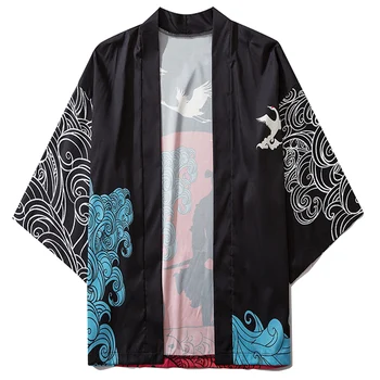 Samurajus Japonų Kimono Švarkas 2020 Metų Hip-Hop ' As Mens Japonų Stiliaus Streetwear Prarasti Vasaros Trumpas Rankovės Marškinėliai