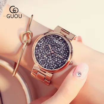 2019 lady žiūrėti Plieno watchband gražus Cirkonis akmuo kristalas apvalus ciferblatas Quarz Žiūrėti Moterų Žiūrėti G8152