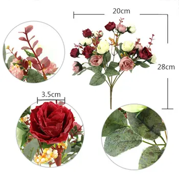 21 Vadovai Elegantiškas, Gražus Europos Dirbtinių Rožių Modeliavimas Šilko Gėlių Puokštė Namų Dec Šalis Vestuvių Decal