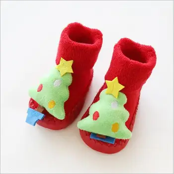 Rudenį, žiemą kūdikių kojinės storio trimatis naujagimiui terry kojinės animacinių filmų Chirtmas vaikų grindų kojinės