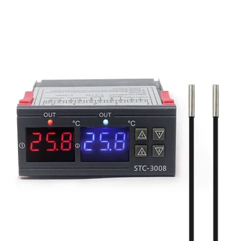 STC-3008 Dual Digital Inkubatorius Termostatas Ekranas Temperatūros Reguliatorius 12V