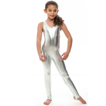Vaiko Metalinis Bakas Unitards Gimnastika Mergaitėms Spandex Rankovių Šokių Unitard Catsuits Su Stirrups Blizga Bodysuit