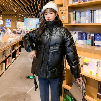 Korėjos Stiliaus Moterų Žiemos Antis Žemyn Striukė Trumpas Stiliaus Storio Prarasti Moterų Šalto Chalatą su Gobtuvu Stovėti Apykaklės, Didelės Kišenės Outwear