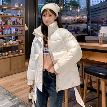 Korėjos Stiliaus Moterų Žiemos Antis Žemyn Striukė Trumpas Stiliaus Storio Prarasti Moterų Šalto Chalatą su Gobtuvu Stovėti Apykaklės, Didelės Kišenės Outwear