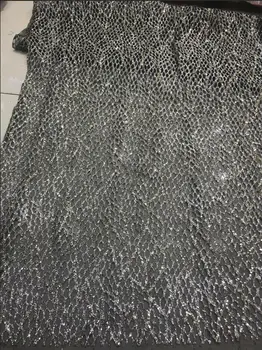 Karšto pardavimo afrikos blizgančiais tiulio tinklelio audinio šviečia L-121114 klijuojami blizgučiai blizgančiais nėrinių audinys