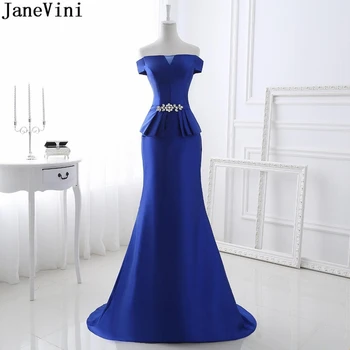 JaneVini Elegantiškas Royal Blue Undinė Motina Nuotakos Suknelės Valtis Kaklo Kristalų Backless Satino Valymo Traukinio, Vakaro Suknelės, Šaliai