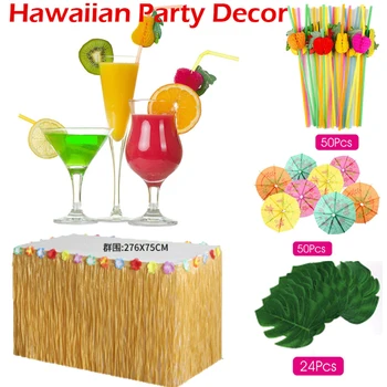 109Pcs Havajų Photo Booth Rekvizitai Nustatyti Vasaros Atogrąžų Paplūdimio Dekoracijos Atogrąžų Havajų Luau Lentelė Žolės Sijonas