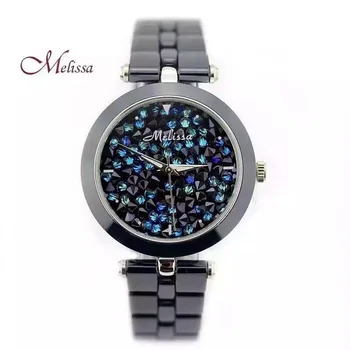 Melisa Prekės Ženklo Moterims Realių Mėlyna Keramikos Laikrodžiai Klasikinis Žvaigždėtą Naktį Žvaigždės Visą Kristalų Laikrodžių Apyrankės Relojes Montre Femme