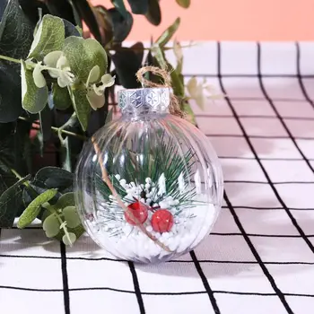 Grūdinto Plastiko Aišku, Kalėdų Kamuolys Papuošalų Su Dirbtinio Sniego Ir Uogos Namų Dekoravimo Kalėdų Ttree Kamuoliai