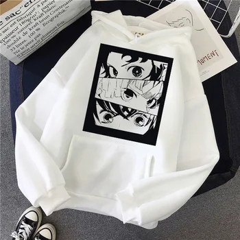 Harajuku Gobtuvu Sweatshir Anime Demon Slayer Hoodie vientisos Spalvos Mados Streetwear Estetinės 90s Palaidinukė Grafinis Atsitiktinis Viršūnės